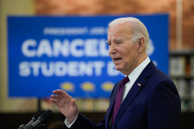 President Joe Biden speaks at Culver City Julian Dixon Library in California (AP Photo/Manuel Balce Ceneta)