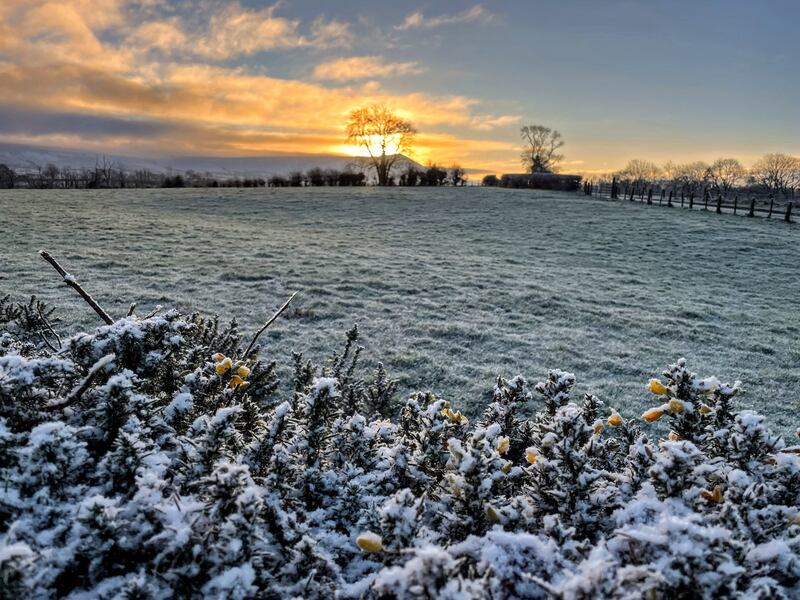 A wintry scene just outside Limavady near Drumsurn in Londonderry. Freezing temperatures and snow will continue for much of Britain this week because of cold Arctic air before "potentially disruptive" stormy weather lands over the weekend. Issue date: Wednesday January 17, 2024. Picture by Owen Hunt, PA Wire