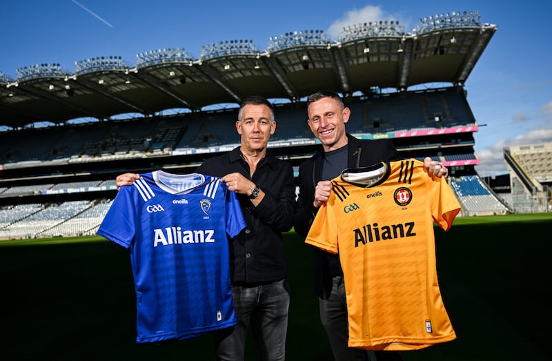 Munster representive Paul Shankey and Ulster manager Kieran Donnelly during the Allianz GAA Football Inter-Provincial Series Briefing at Croke Park in Dublin. Photo by David Fitzgerald/Sportsfile