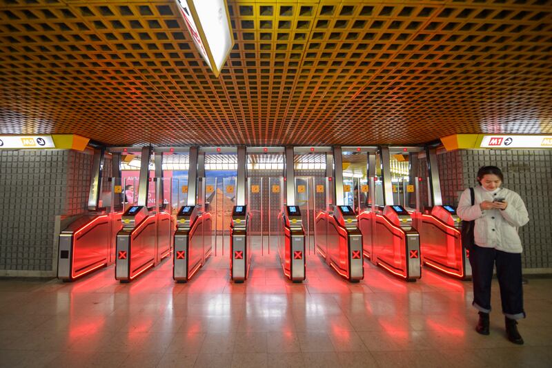 A quiet subway station in Milan during the general strike in Italy (Claudio Furlan/LaPresse via AP)