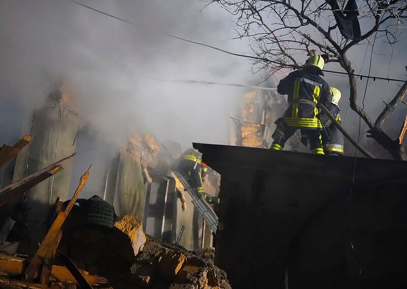 Firefighters work after a Russian attack in Odesa (Ukrainian Emergency Service/AP)