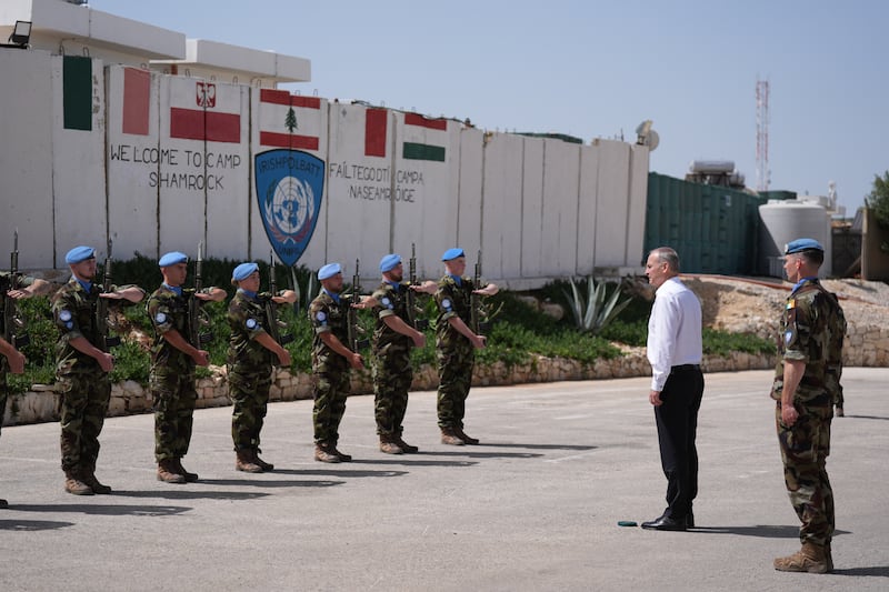 Tanaiste Micheal Martin inspecting the troops during his visit to Camp Shamrock