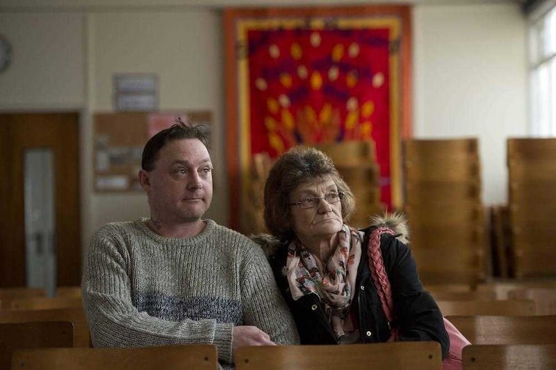 Gary Murray with his mother Gina, mother of Shankill bombing victim Leanne Murray. Picture by Mark Marlow 