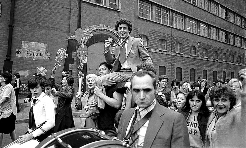 Hugh Russell receives a hero's welcome after returning from the 1980 Olympics in Moscow. Picture by Pacemaker
