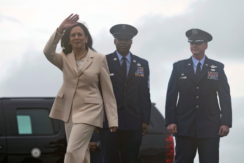 Vice President Kamala Harris arrives at Ellington Airfield in Houston, Texas (Brendan Smialowski/Pool/AP)