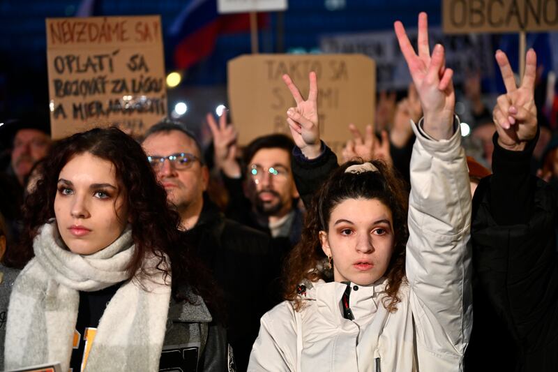 Protesters gathered in cities across Slovakia (Denes Erdos/AP)