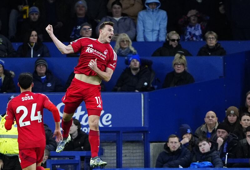 Chris Wood celebrates scoring Forest’s opener