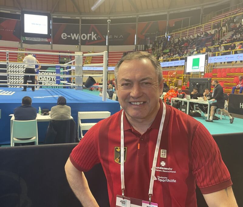 Germany coach Eddie Bolger inside the E-Work Arena in Busto Arsizio