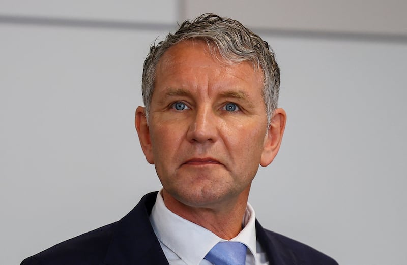 German far-right politician of the Alternative for Germany (AfD) Bjoern Hoecke attends his trial in the state court in Halle, Germany (Fabrizio Bensch/AP)