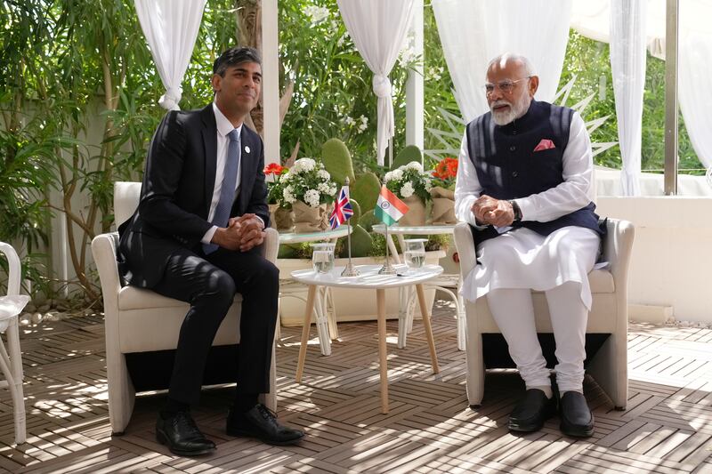 Prime Minister Rishi Sunak meeting with Narendra Modi during the G7 leaders’ summit