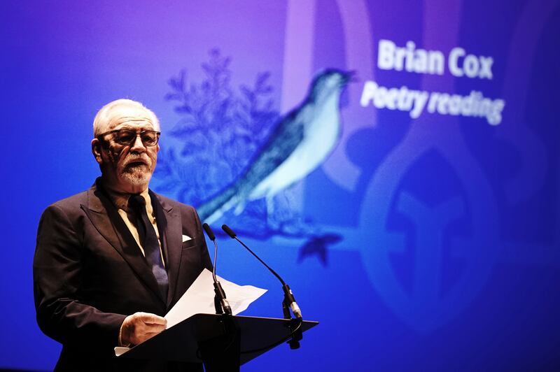 Brian Cox reads a poem during the United With Ukraine show