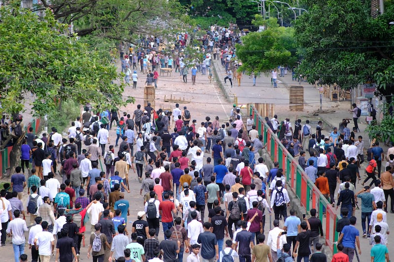 Students clash over quota system at New market area of Dhaka, Bangladesh (Mahmud Hossain Opu/AP)