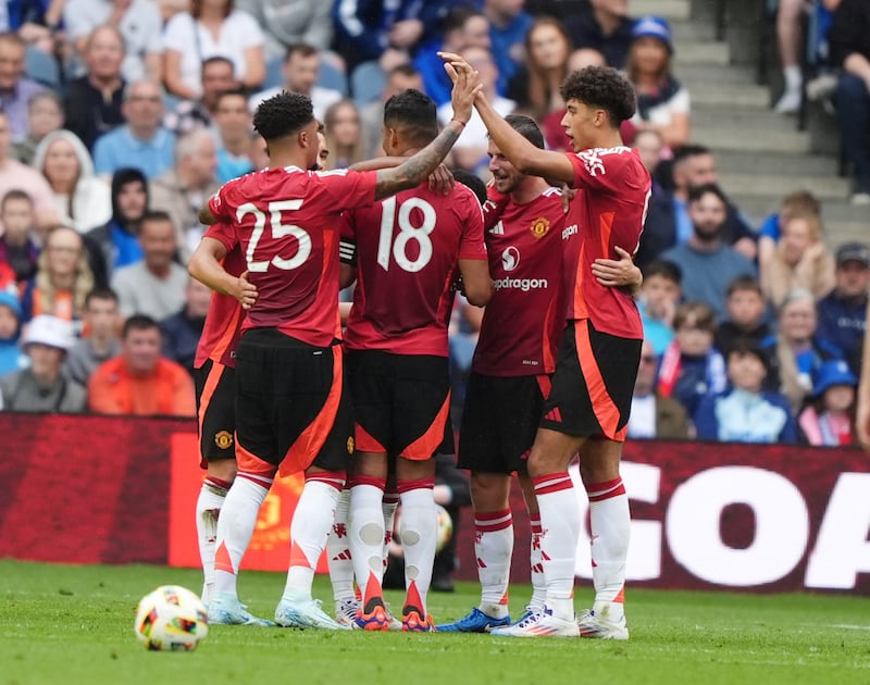 United celebrate Amad Diallo’s goal at Murrayfield