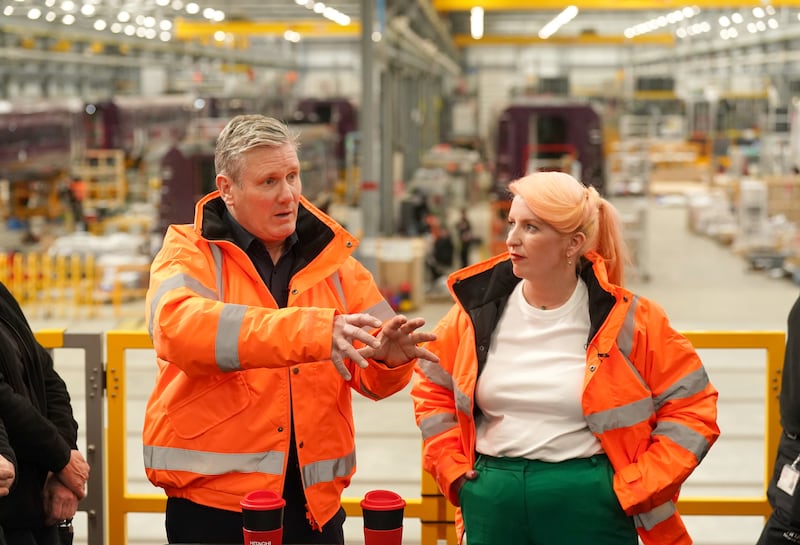 Sir Keir Starmer with Louise Haigh during a visit to the Hitachi rail manufacturing plant in Newton Aycliffe, County Durham in April