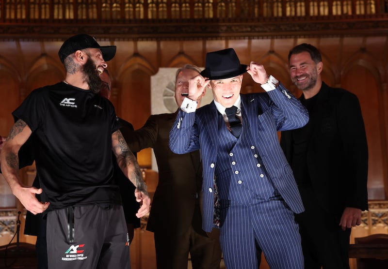 All smiles. Anthony Cacace and Josh Warrington share a joke before their IBO  Super-Featherweight Title fight on Saturday night. Picture: Mark Robinson Matchroom Boxing