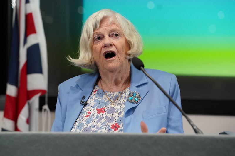 Ann Widdecombe speaking during a Reform UK General Election campaign launch