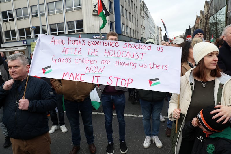 Pro-Palestine supporters march from Writers Square to City Hall on Holocaust Rememberance Day where a number of people from Jews for Palestine addressed the large crowd. PICTURE MAL MCCANN