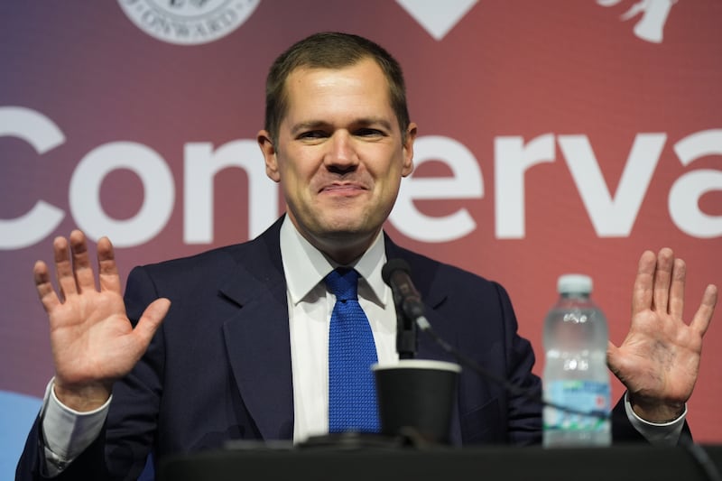 Leadership contender Robert Jenrick speaking at a fringe event during the Conservative Party conference