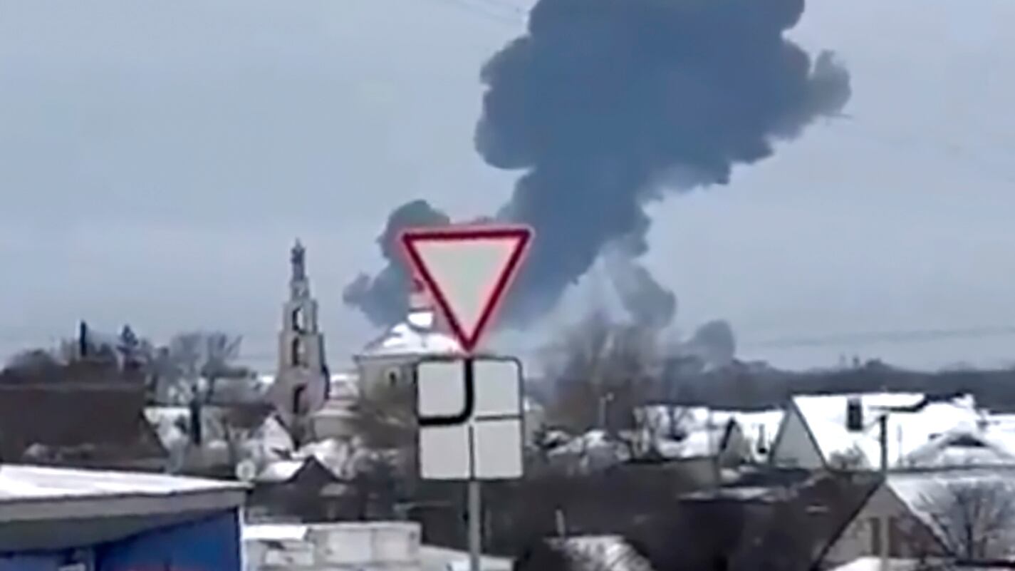 Ukraine says that there is no evidence the plane that was downed in the Belgorod region was carrying POWs (Validated UGC video via AP)