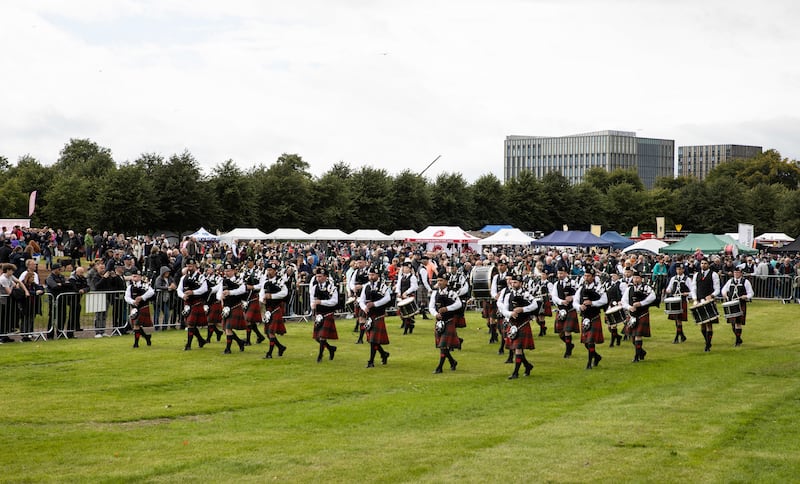 Competitors in the World Pipe Band Championships, Glasgow Green in 2023