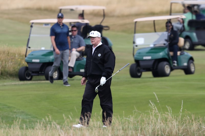 Donald Trump plays a round of golf on the Trump Turnberry resort in South Ayrshire