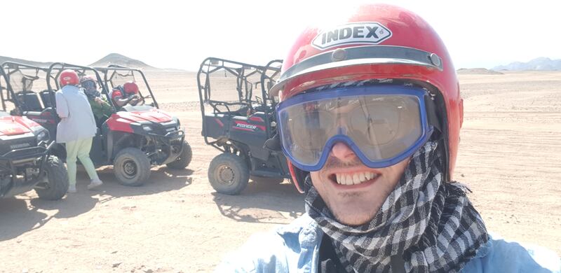 David in dune buggy mode for the Big Red excursion across the Eastern Desert in Hurghada