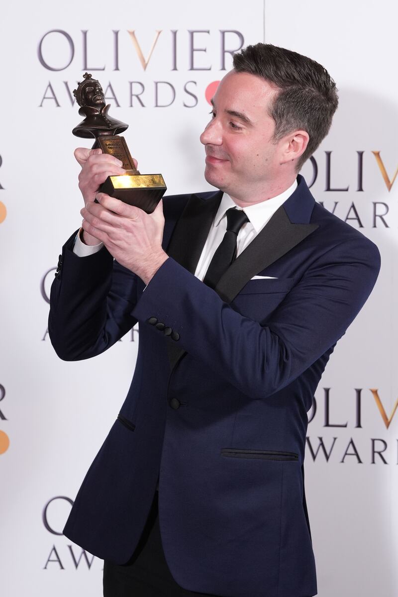 James Graham in the press room after being presented with the Best New Play Award at the Olivier Awards at the Royal Albert Hall