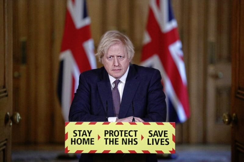 Former Prime Minister Boris Johnson during a Covid media briefing in Downing Street