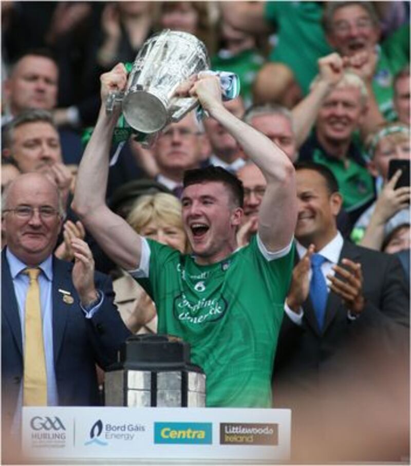 Limerick captain Declan Hannon holds aloft the Liam MacCarthy Cup. Picture by Hugh Russell