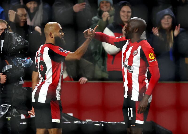 Bryan Mbeumo, left, put Brentford ahead