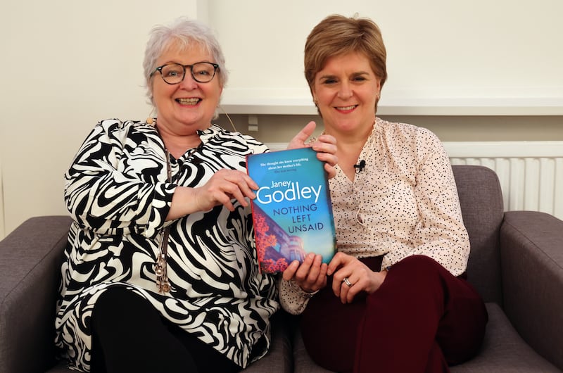 Former first minister Nicola Sturgeon and comedian Janey Godley (left) before an event at the Aye Write book festival in Glasgow in 2023