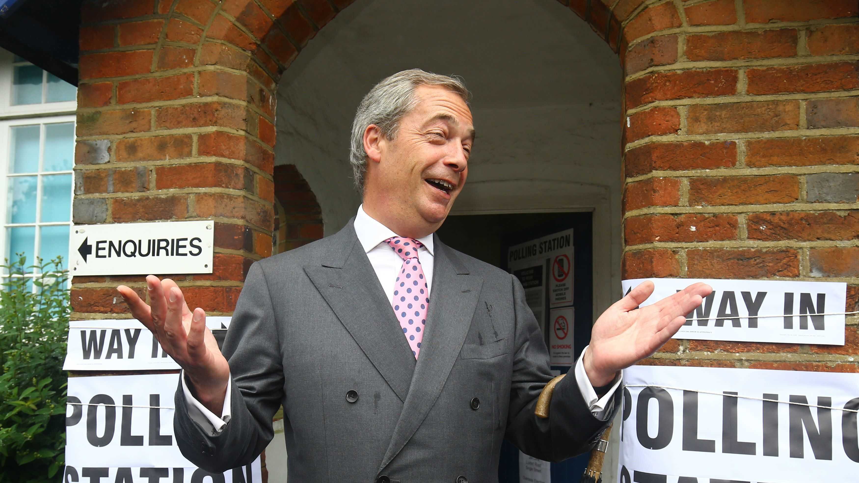 Nigel Farage, pictured outside his local polling station this morning, appeared to concede defeat in his campaign for a Leave vote in the EU referendum&nbsp;