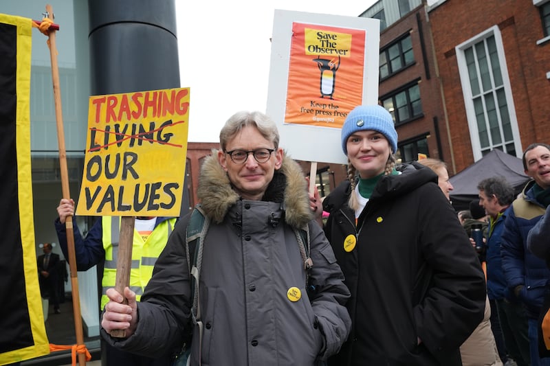 Members of the National Union of Journalists from The Guardian and The Observer protesting in Kings Cross, London on December 12