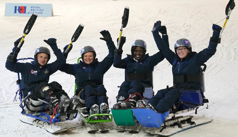 (left to right) James Cairns, Gemma Barns, Mina Endeley and Kayleigh Pierce during the launch of Team UK at Snozone in Milton Keynes. Jacob King/PA