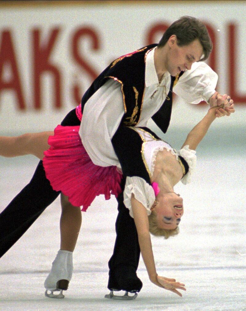 Evgenia Shishkova and Vadim Naumov of Russia perform in Japan (Shizuo Kambayashi/AP)