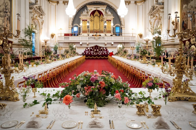 The scene in the Ballroom of Buckingham Palace during the Japanese state visit