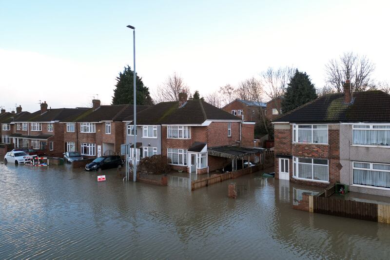 Houses in flood water in Loughborough, Leicestershire, in January