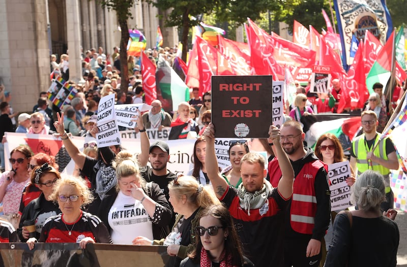 Several thousand anti-racism protesters have gathered in Belfast city centre for another demonstration on the back of a week of violence and disorder.

The rally was organised by a collective of organisations, including the trade union movement, United Against Racism and End Deportations Belfast.
PICTURE COLM LENAGHAN