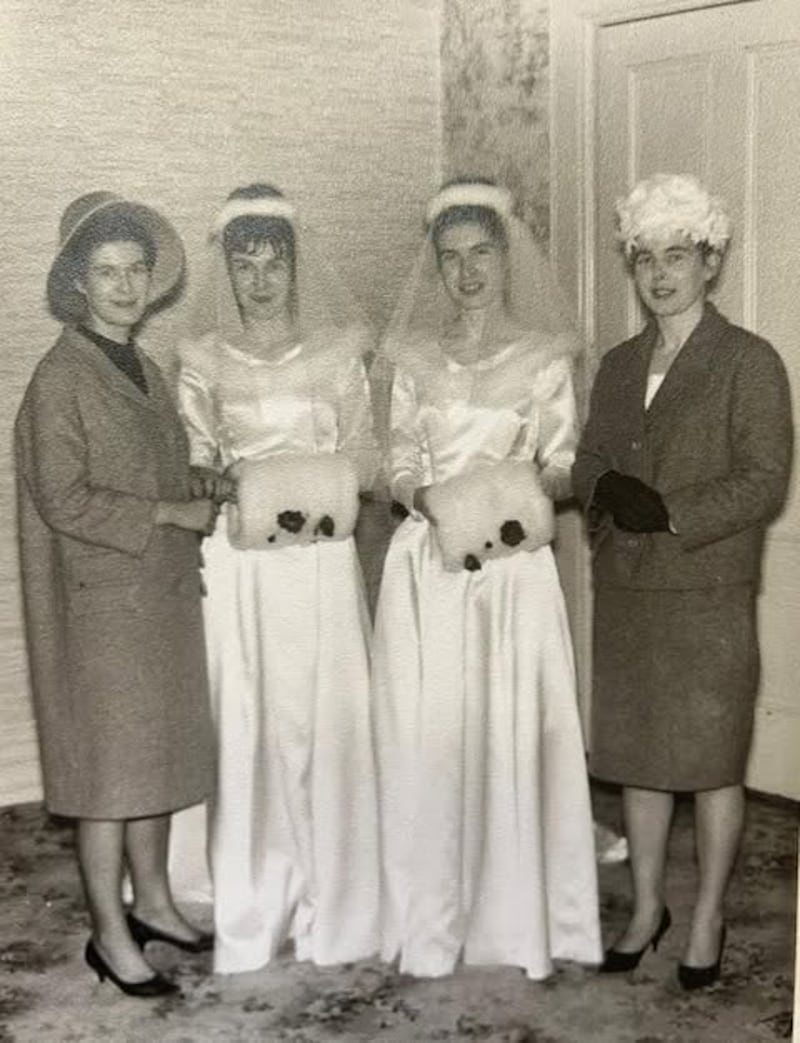 Brigdín and Áine Morton on the day of their double wedding, December 26 1964, with their sisters Máire-Róisin (left) and Deirdre