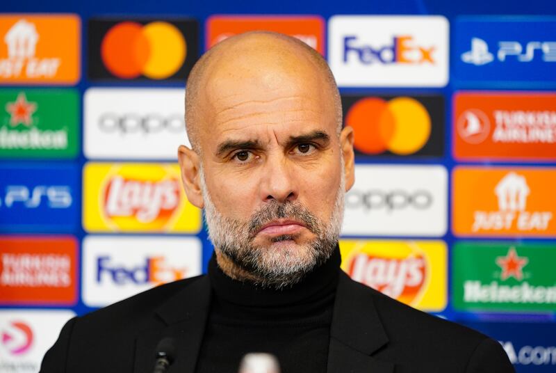 Manchester City manager Pep Guardiola during a press conference at the Parken Stadium