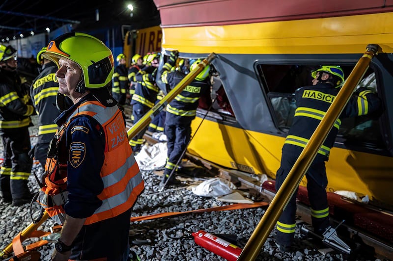 At least four people were killed in the collision (Fire Department of Pardubice region/AP)