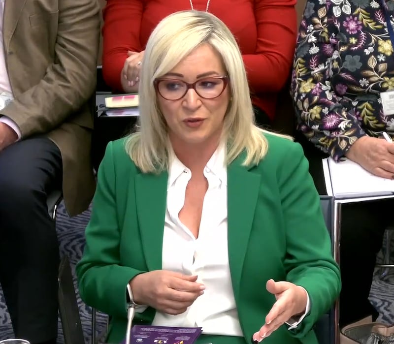 Northern Ireland’s First Minister Michelle O’Neill gave evidence to her Stormont scrutiny committee