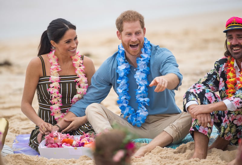 The Duke and Duchess of Sussex meet members of surfing community group One Wave at South Bondi Beach in 2018