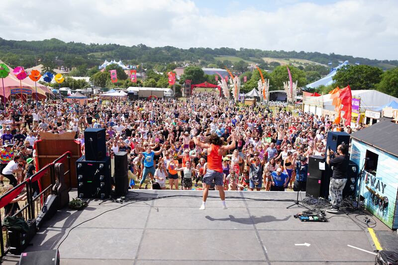 A huge crowd joined in the workout at Glastonbury
