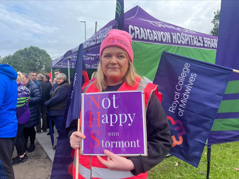 RCM representative on the picket line outside Craigavon Area Hospital in Co Armagh, Northern Ireland