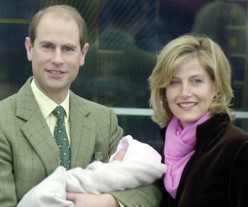 Edward and Sophie leaving Frimley Park Hospital in Surrey with their baby daughter Lady Louise Windsor