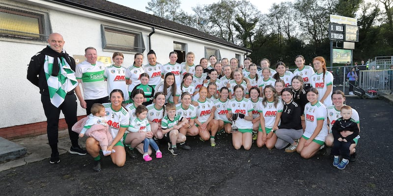 Swatragh players with the trophy after their Derry senior camogie final win over Slaughtneil in Maghera on Saturday
Picture: Margaret McLaughlin