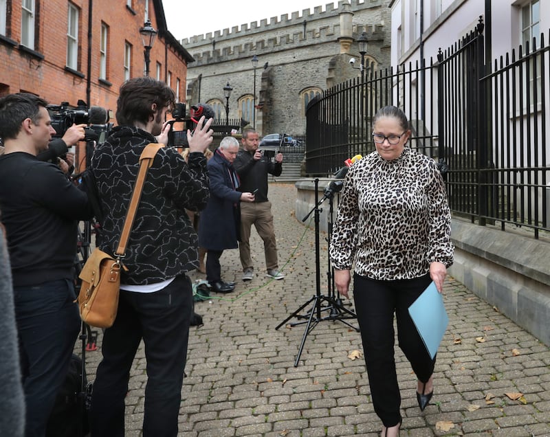 PSNI Detective Chief Superintendent Lindsay Fisher speaking outside court after former Sinn Fein press officer Michael McMonagle was sentenced at Derry crown court on Friday for child sex offences. Picture Margaret McLaughlin  8-11-2024