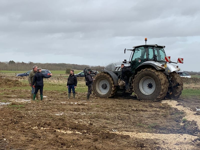 Jeremy Clarkson (left) and a tractor, on Jeremy Clarkson’s farm, Diddly Squat, near Chipping Norton in the Cotswolds (Blackball Media/PA)