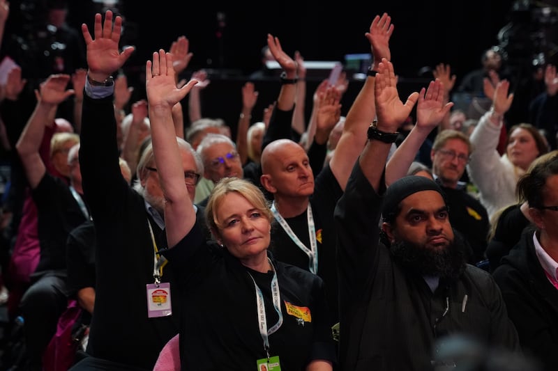 Unite general secretary Sharon Graham, front left, voted with other delegates in favour of a motion calling for the winter fuel payment cut to be reversed